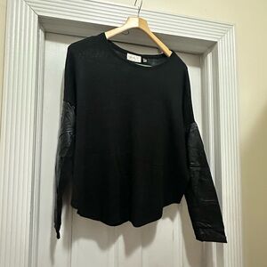 RD Style Black Knit Top with faux leather sleeves